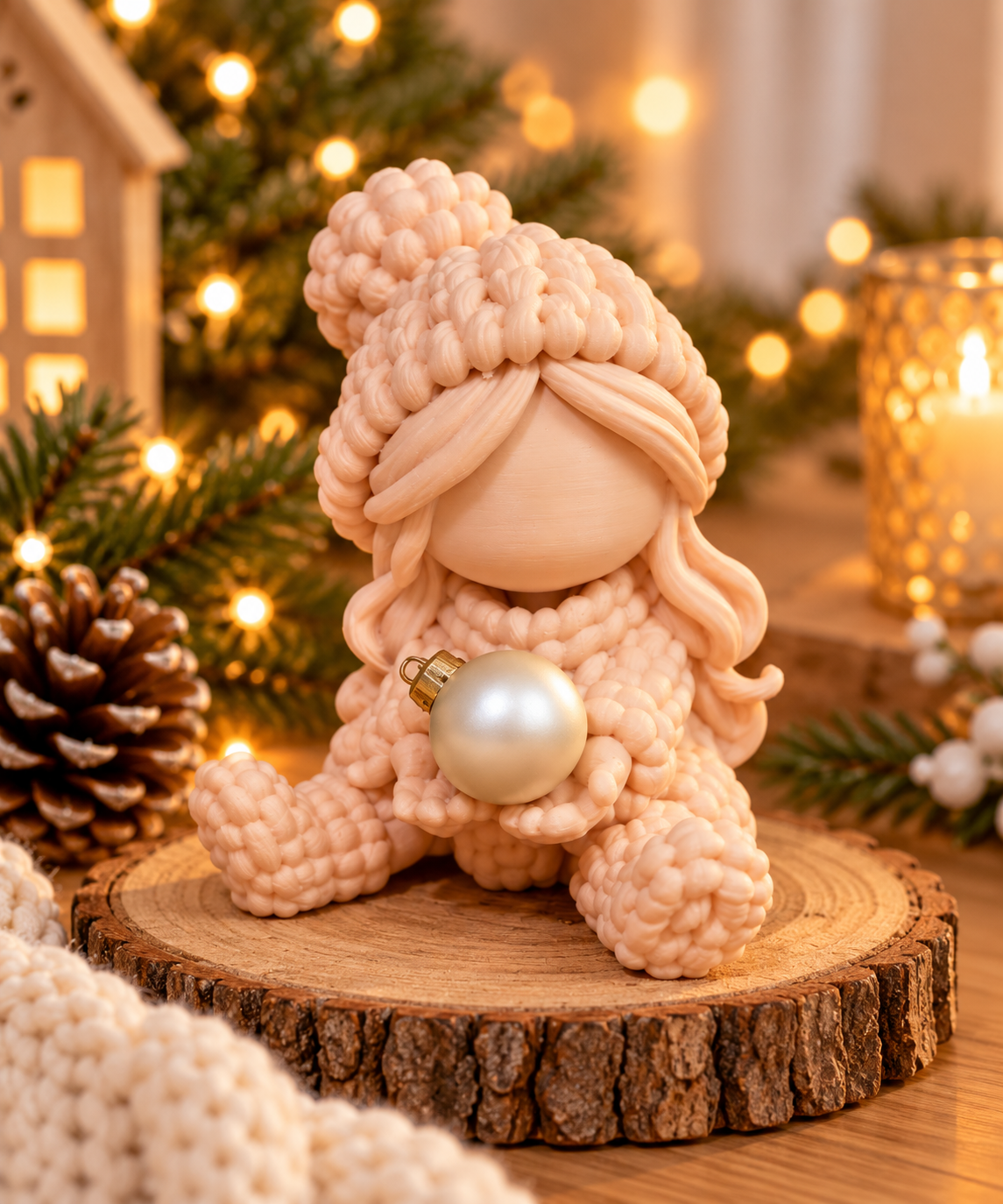 Wintermeisje met mini-kerstbal – kerstdecoratie