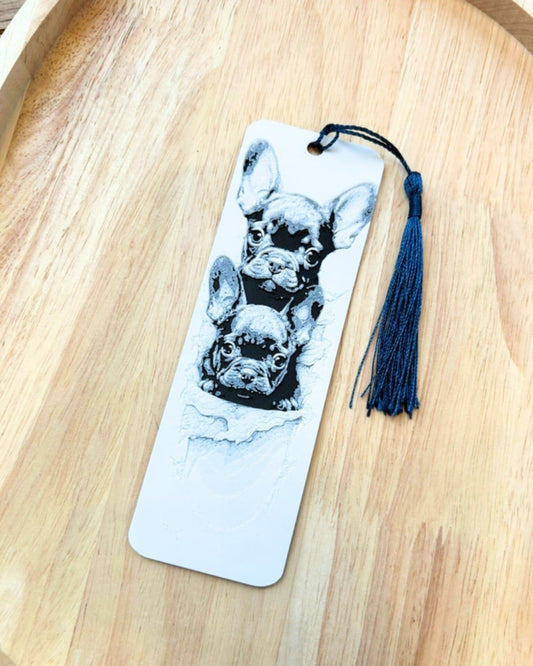 Bladwijzer Franse Bulldog Duo - 3D Geprint met Kwast - Het Oekedoeleke