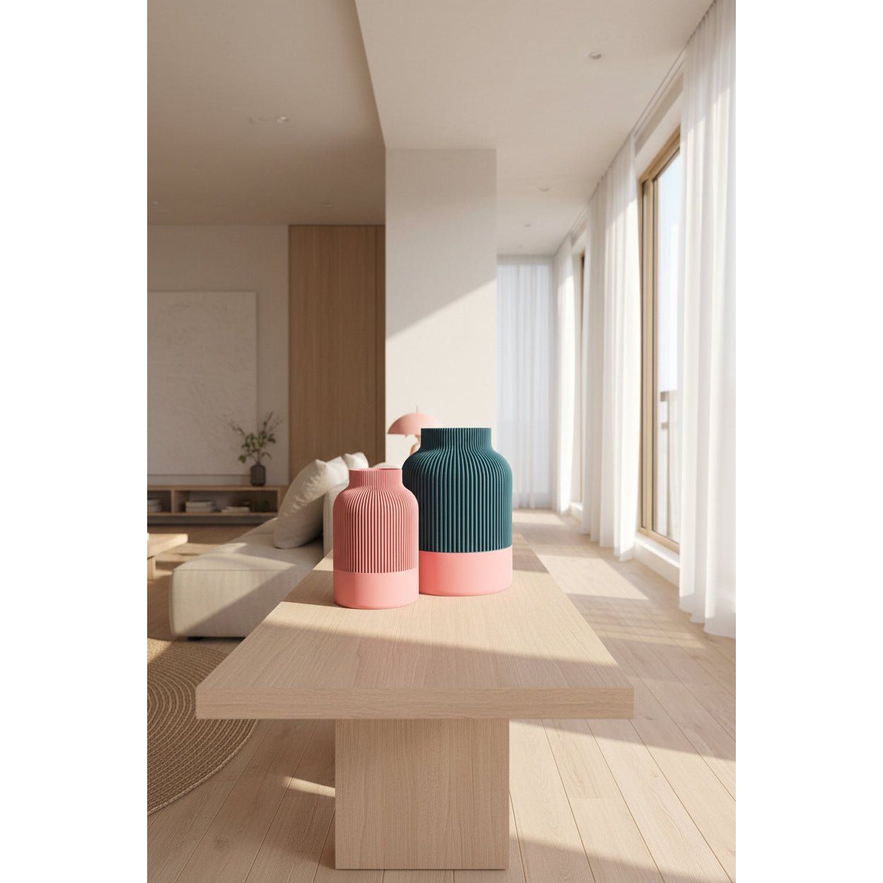 Japandi Vaas Duo - Morandi Collectie | Two - Tone Ribbel - Het Oekedoeleke