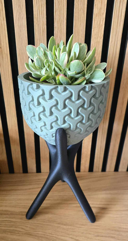 Tangle Bloempot met Zwarte Staander - 3D Geprint 30cm - Het Oekedoeleke